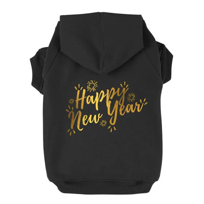 Happy New Year Dog Hoodie - Black