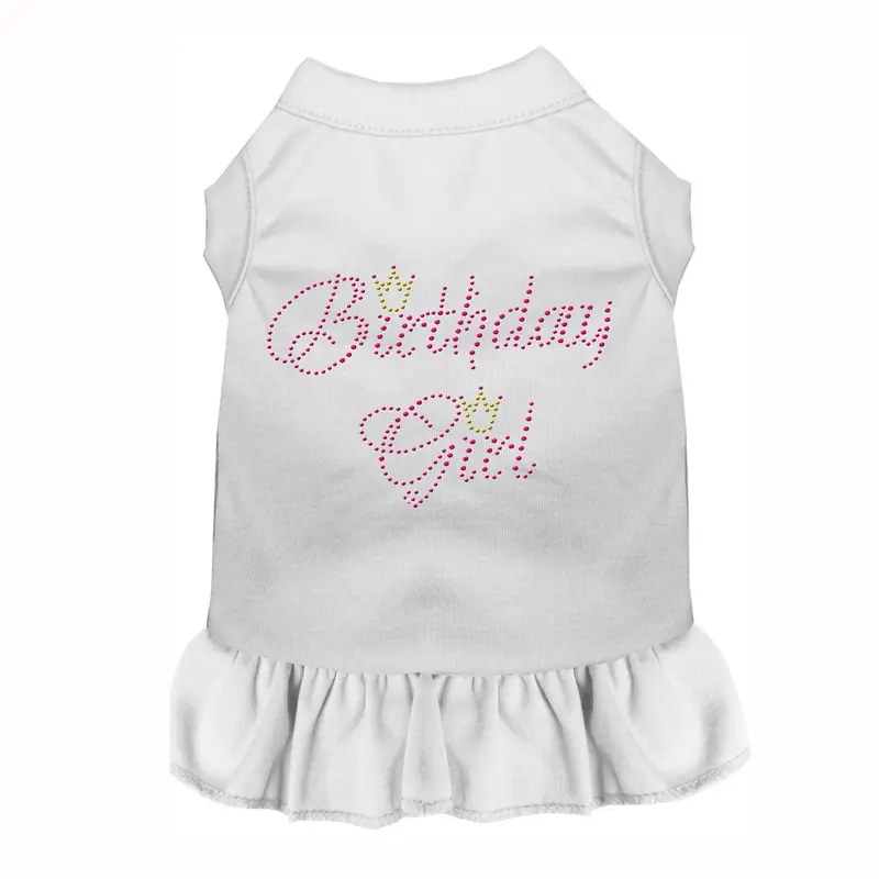 Birthday Girl Rhinestone Dog Dress - White