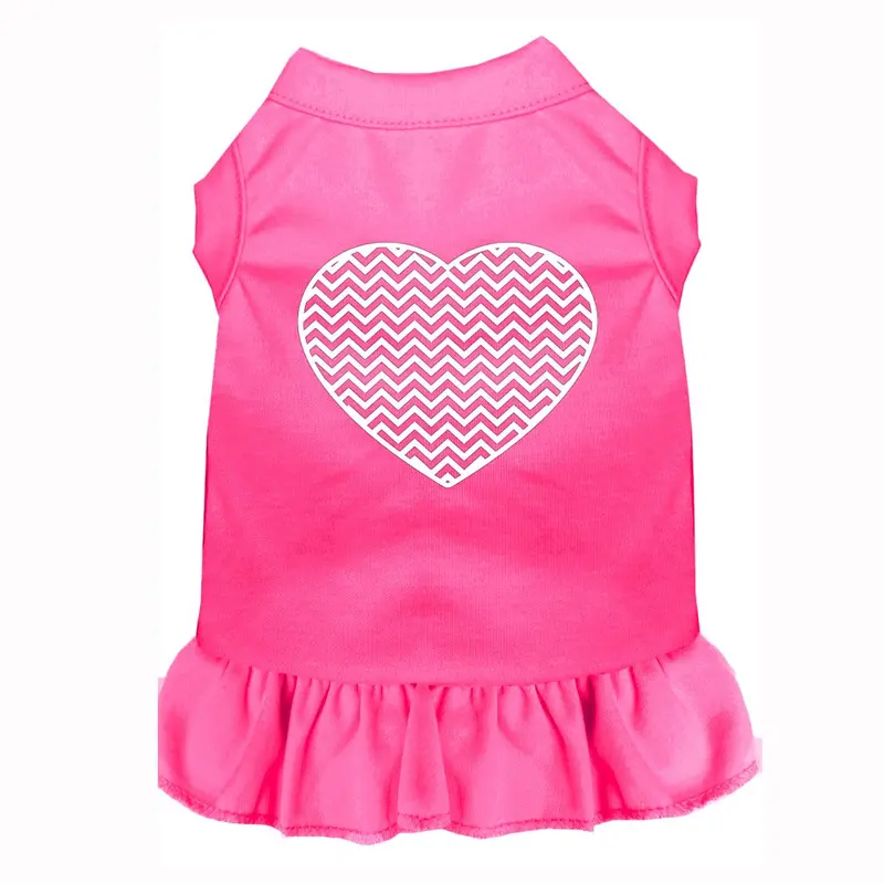 Chevron Heart Screen Print Dog Dress - Bright Pink