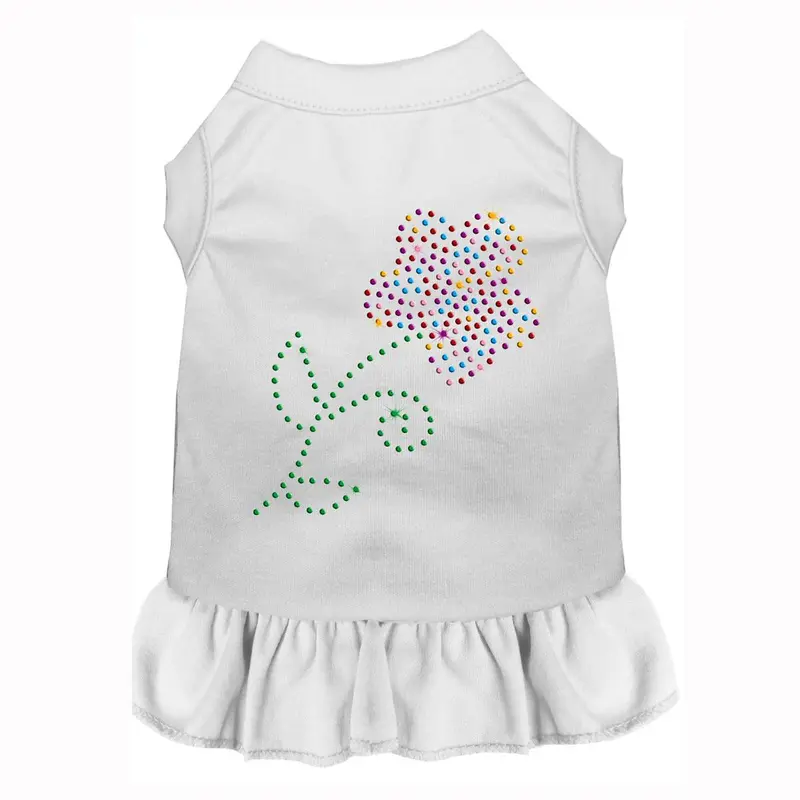 Multi-Colored Flower Rhinestone Dog Dress - White