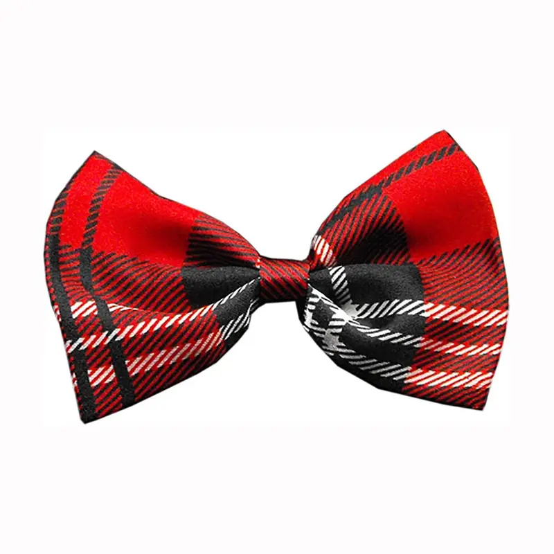 Plaid Dog Bow Tie - Red