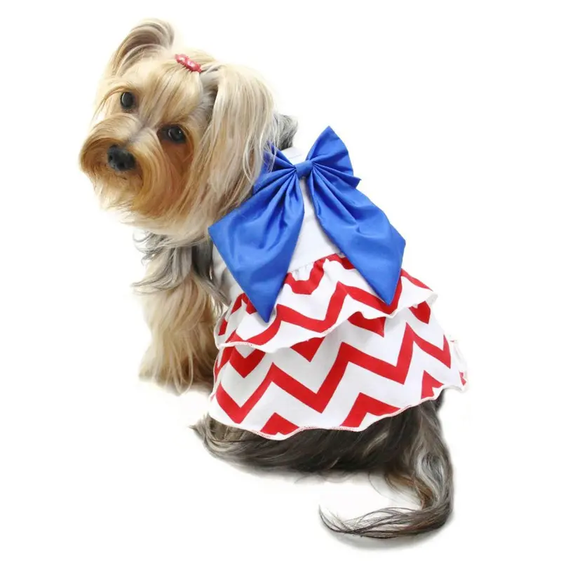 Klippo Red, White, and Blue Large Bow Dog Sundress