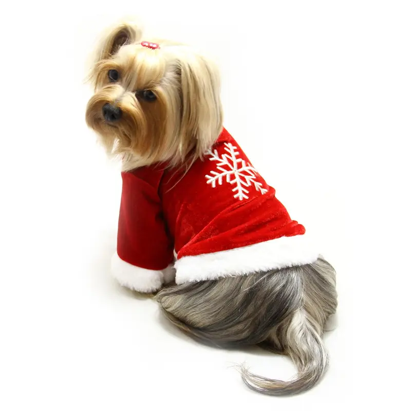 Klippo Velour Christmas Dog Shirt With Sparkling Silver Snowflake