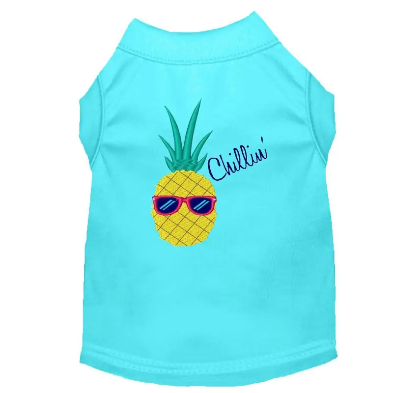 Pineapple Chillin' Embroidered Dog Shirt - Aqua
