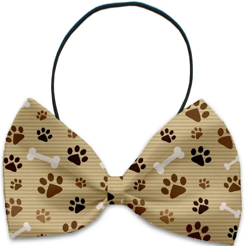 Mocha Paws and Bones Dog Bow Tie