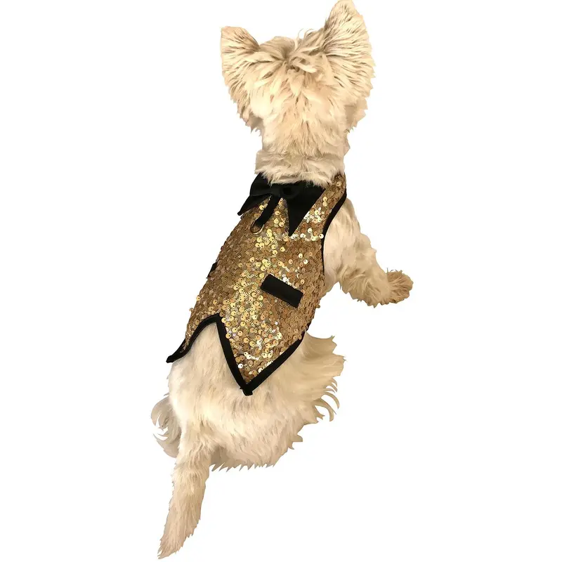 The Dog Squad Gentlemen's Sequin Dog Tuxedo Vest - Light Gold