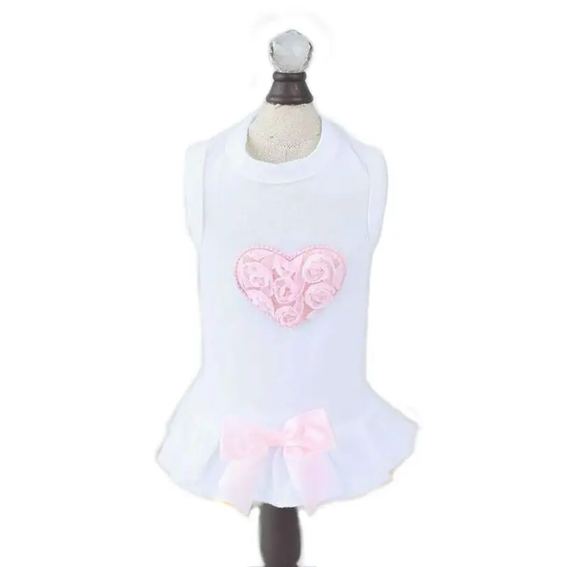 Hello Doggie Pink Puff Heart Dog Dress - White