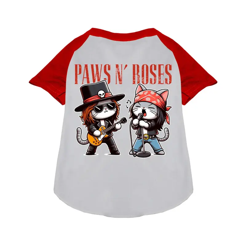 Mirage Paws N' Roses Raglan Pet Shirt - White with Red