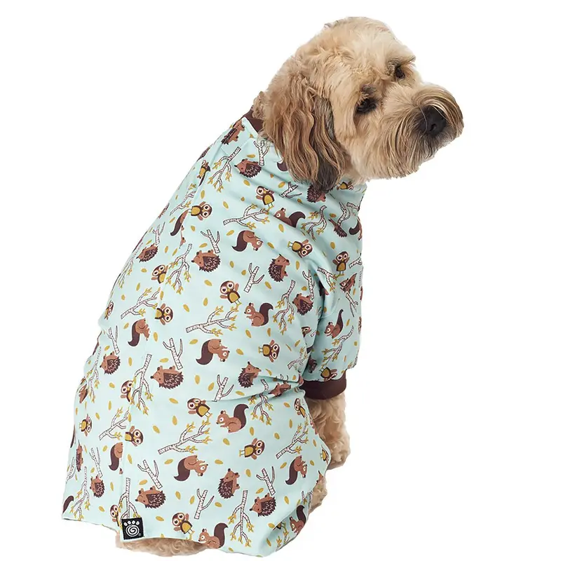 Petrageous Owl, Squirrel, Hedgehog Dog Pajamas - Blue
