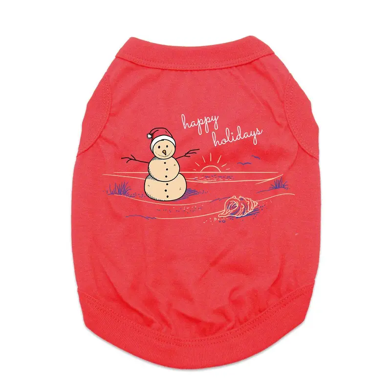 Sand Snowman Holiday Dog Shirt - Red