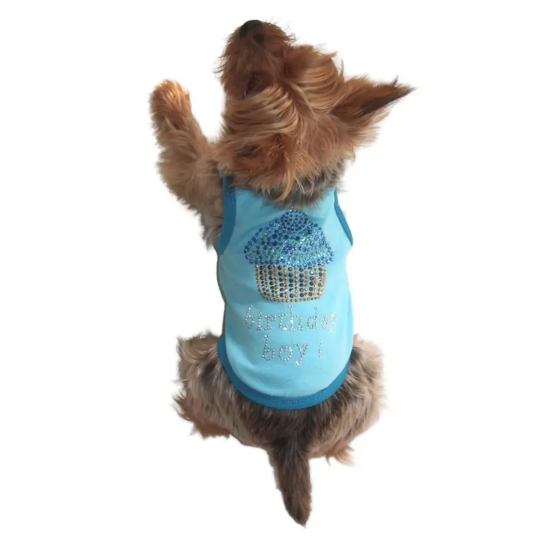 The Dog Squad Birthday Boy Cupcake Rhinestone Dog Tank - Blue