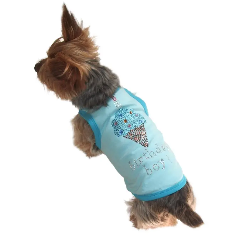 The Dog Squad Birthday Boy Ice Cream Cone Rhinestone Dog Tank - Blue
