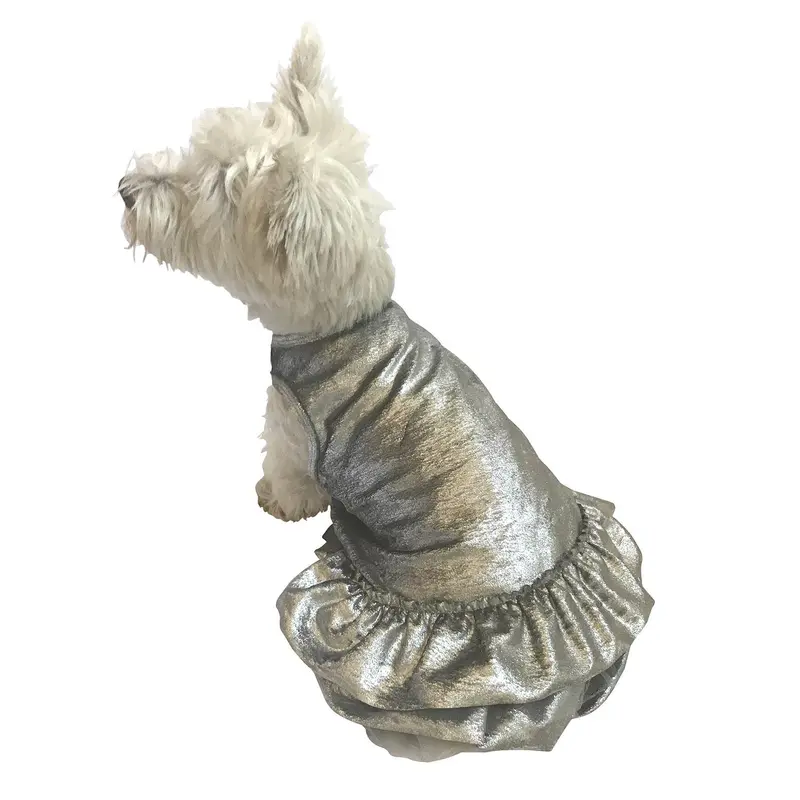 The Dog Squad Crushin' on YOU Metallic Velvet Dog Dress - Silver