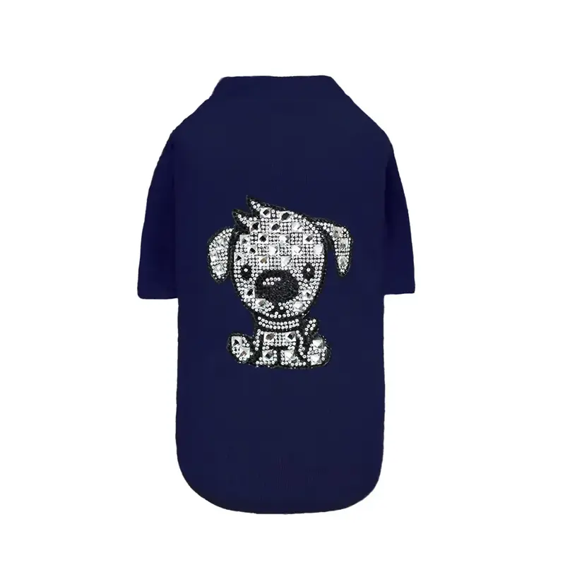 Hello Doggie Doggie Dog Rhinestone Dog T-Shirt - Navy