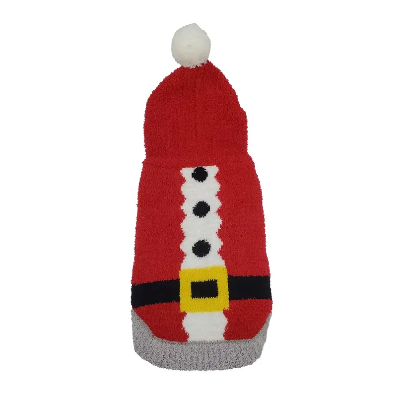Hip Doggie Holiday Chenille Dog Hoodie - Santa
