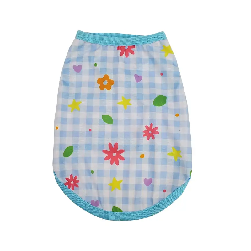 Hip Doggie Gingham Flower Dog Tank - Blue