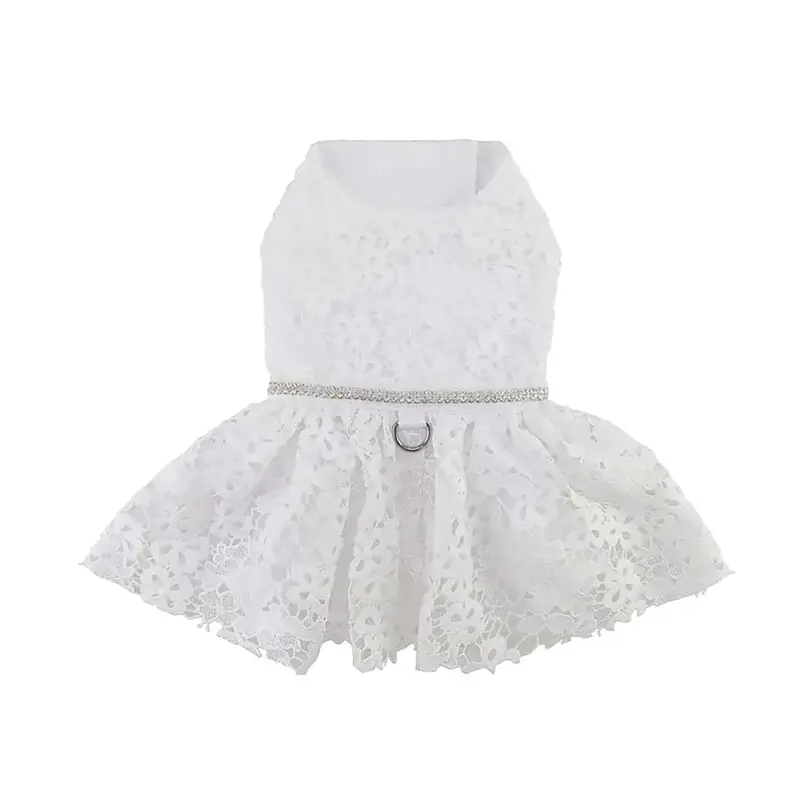 White Lace Wedding Dog Harness Dress by Doggie Design