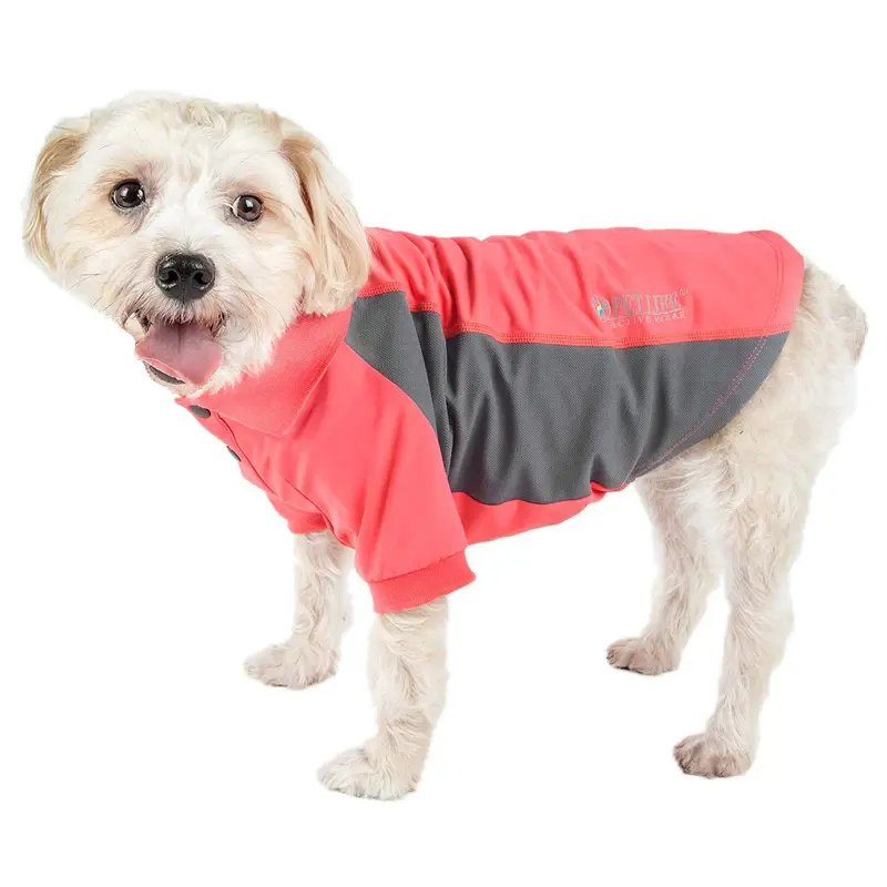 Pet Life ACTIVE Barko Pawlo Performance Dog Polo - Salmon Red and Gray