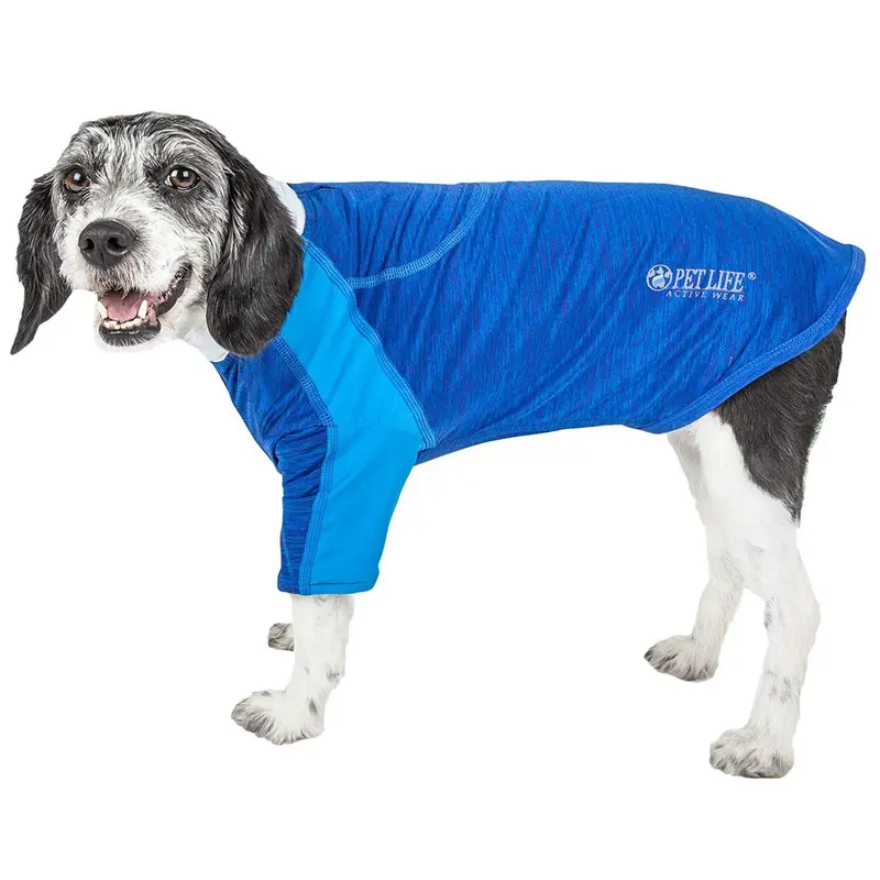 Pet Life ACTIVE Chewitt Wagassy Performance Long Sleeve Dog T-Shirt - Blue