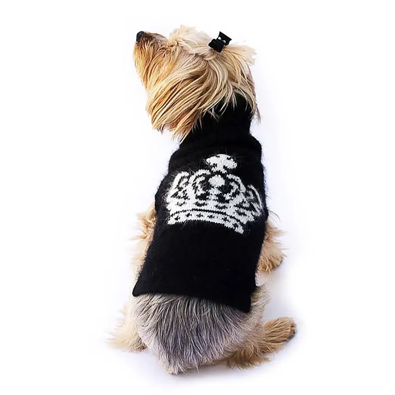 The Dog Squad Diana Luxury Rhinestone Crown Dog Sweater - Black and White