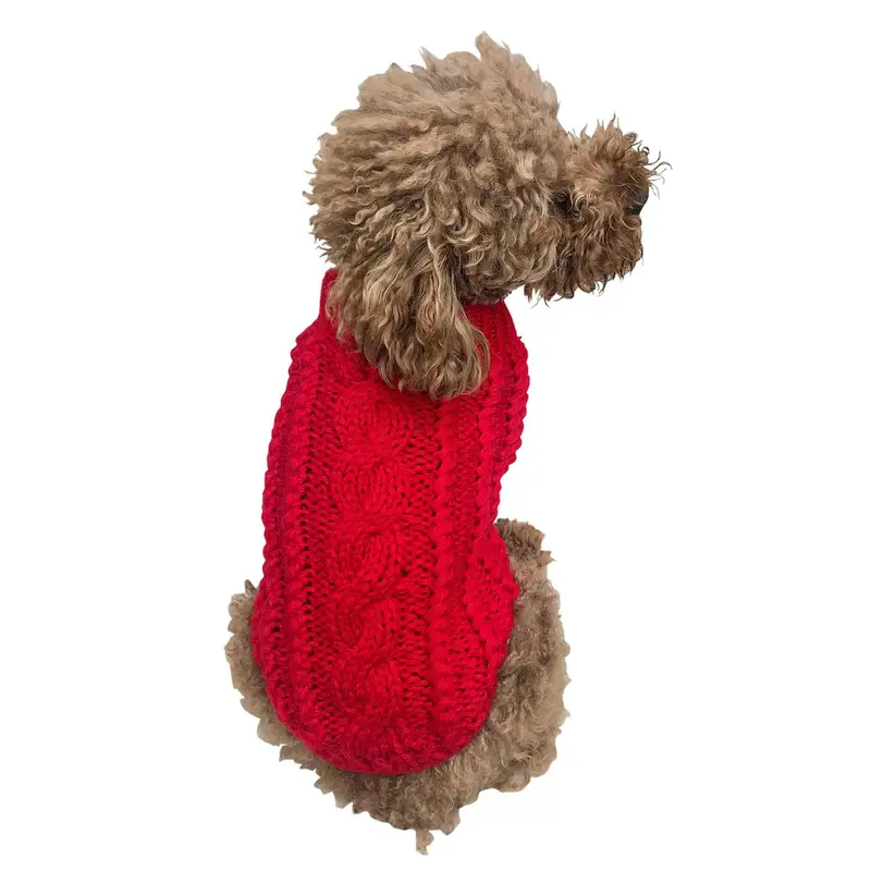 The Dog Squad Irish Isle Handknit Mock Turtleneck Dog Sweater - Red