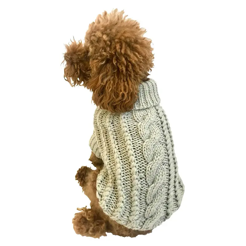 The Dog Squad Irish Isle Handknit Mock Turtleneck Dog Sweater - Silver