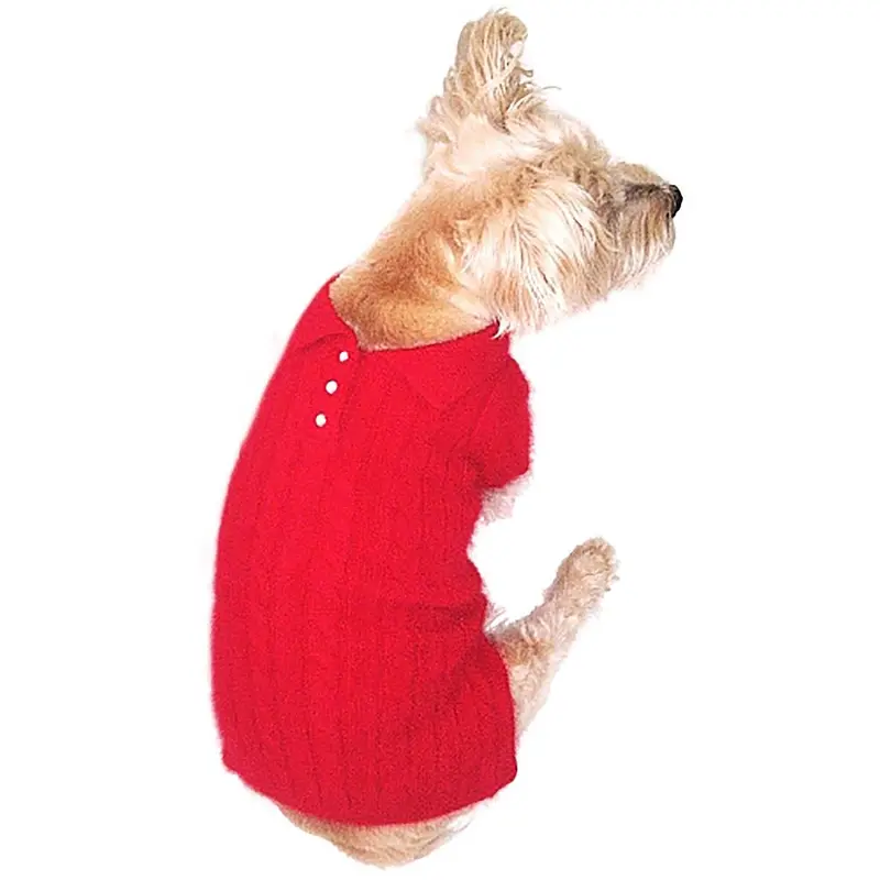 The Dog Squad Luxury Preppy Polo Cable Knit Dog Sweater - Red