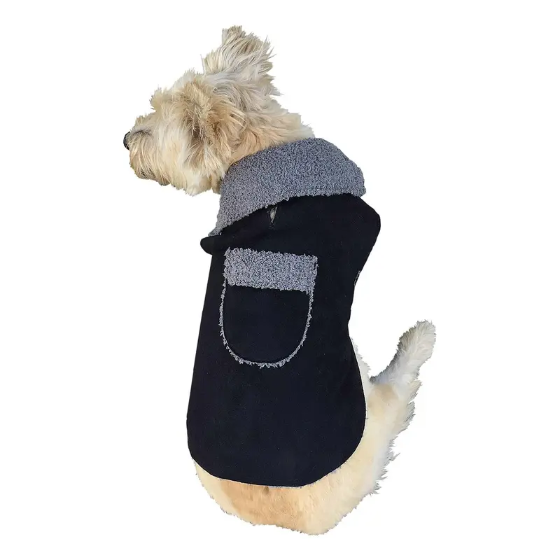 The Dog Squad Boho Faux Suede Shearling Dog Coat - Black