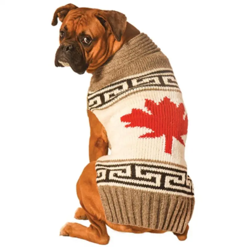 Chilly Dog Handmade Gray Maple Leaf Wool Sweater