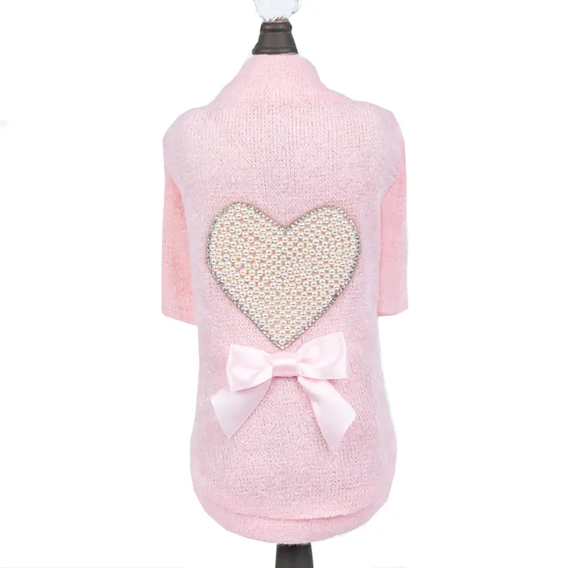 Hello Doggie Pearl Heart Dog Sweater - Pink