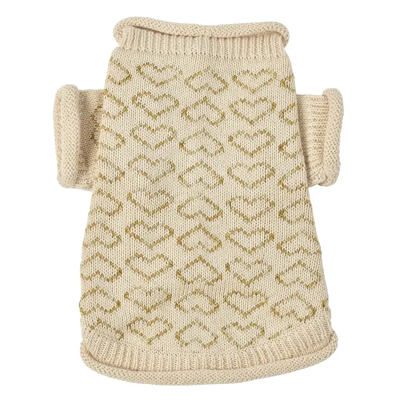 Oscar Newman Heart to Heart Dog Sweater - Beige