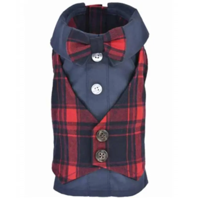 Parisian Pet Scottish Plaid Dog Tuxedo - Red and Blue