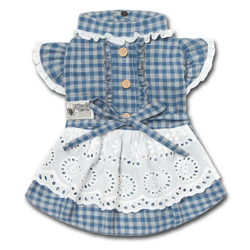 Pet Life Touchdog I Love Poochi Dog Dress - Blue Plaid