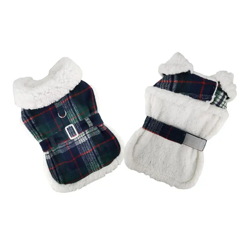 Doggie Design Plaid Sherpa Lined Dog Harness Coat - Blue & Green