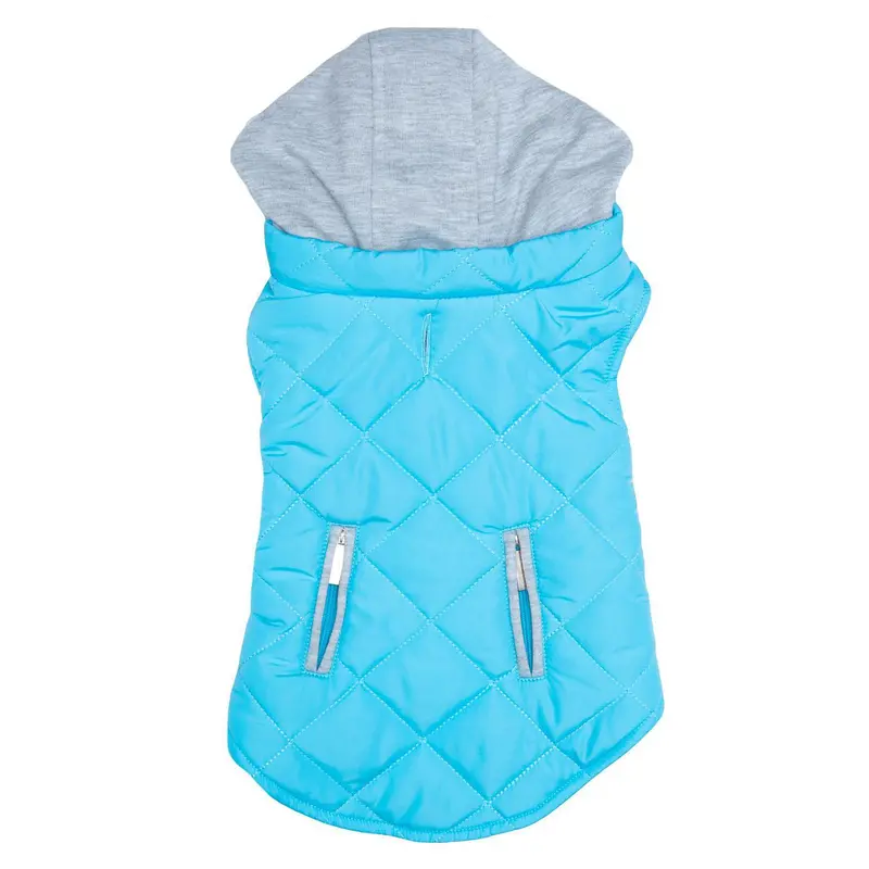 Doggie Design Weekender Quilted Hoodie Dog Jacket - Light Blue