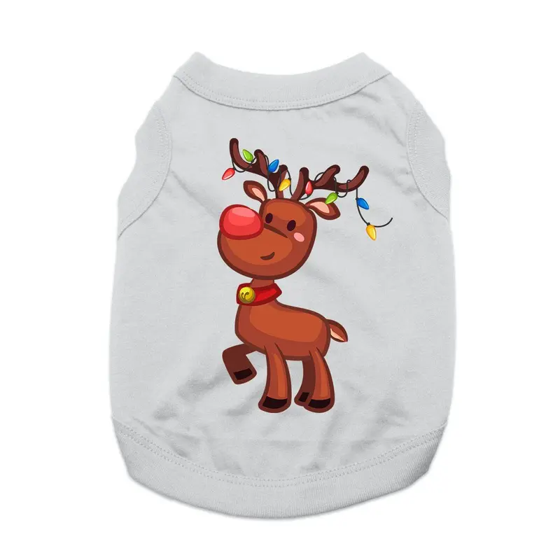 Reindeer with Christmas Lights Dog Shirt - Gray