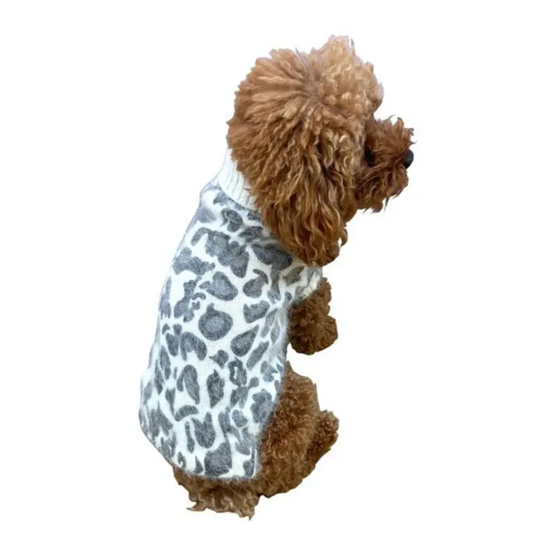 The Dog Squad Superstar Leopard Dog Sweater - Gray on Ivory