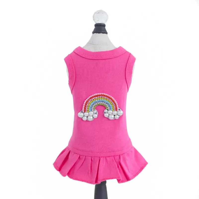 Hello Doggie Rainbow Dog Dress - Fuschia