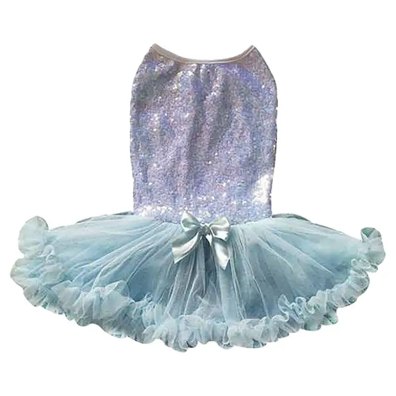 Pawpatu Sequin and Ruffle Petti Dog Dress - White/Blue