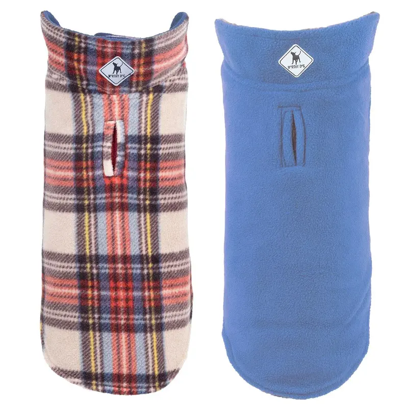 Worthy Dog Fargo Fleece Dog Jacket - Blue/Tan Plaid II
