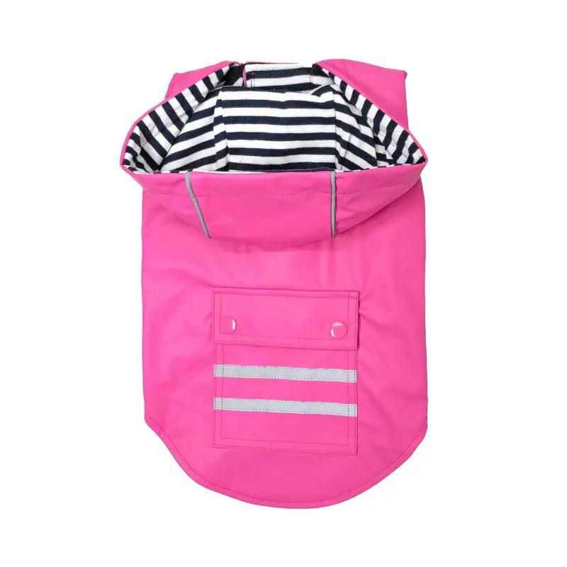 Doggie Design Slicker Dog Raincoat with Striped Lining - Raspberry Pink
