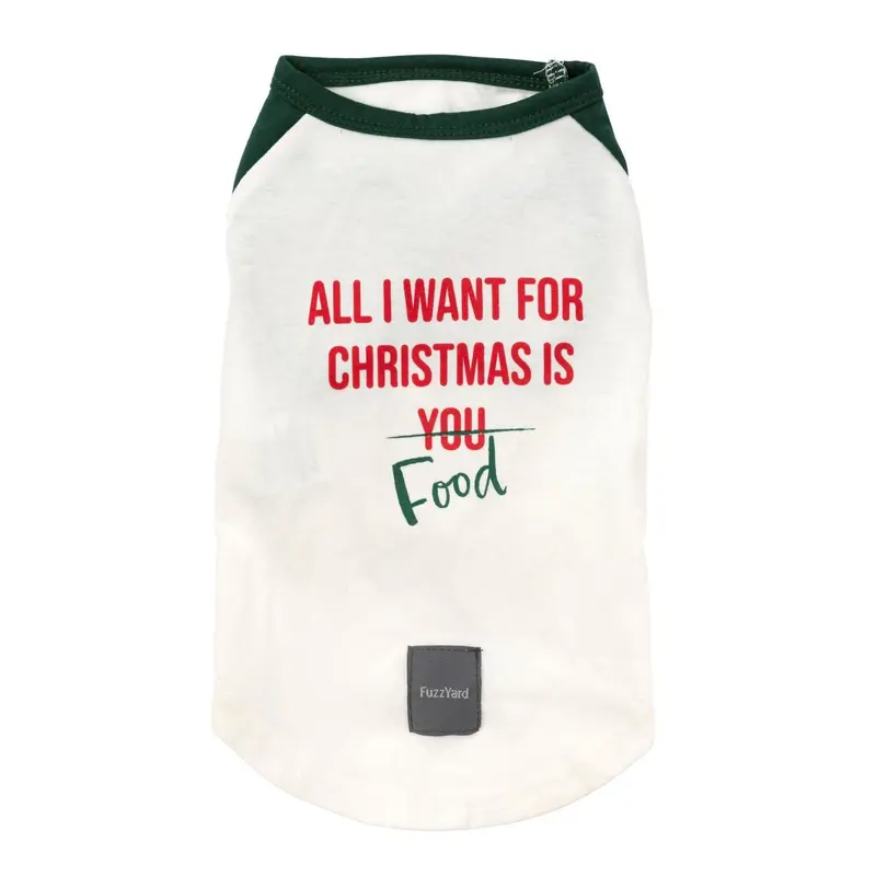 FuzzYard Holiday Dog T-Shirt - All I Want For Christmas Is Food