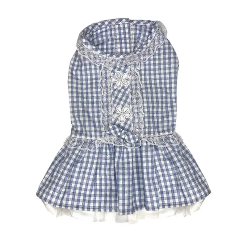 Parisian Pet Gingham Countryside Lace Dog Dress - Blue