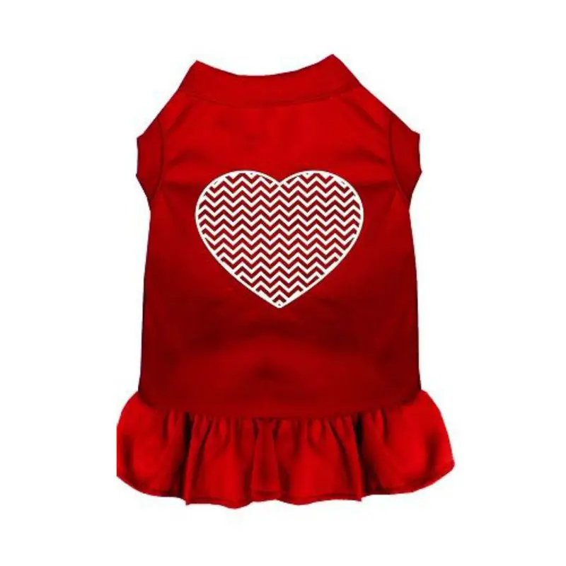 Chevron Heart Screen Print Dog Dress - Red