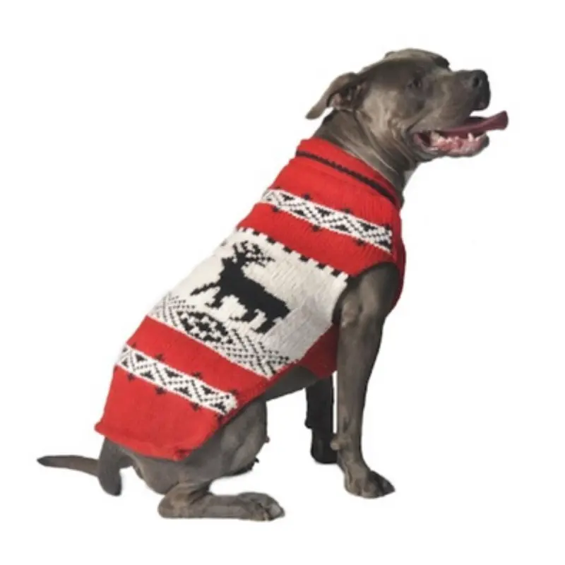 Chilly Dog Handmade Reindeer Wool Dog Sweater - Red