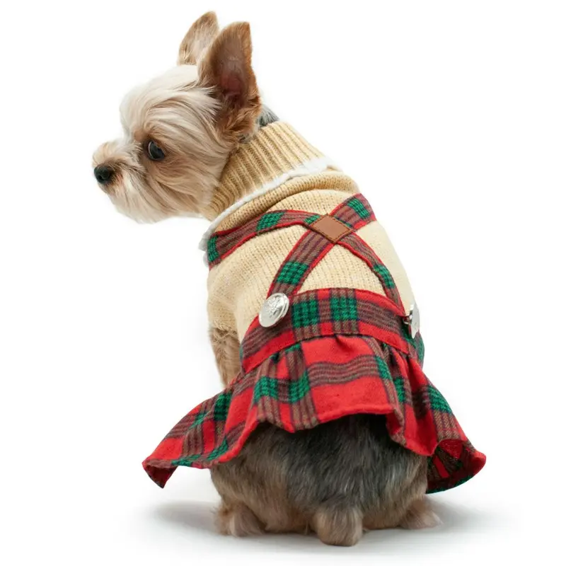 Dogo Holiday Plaid Dog Sweater Dress