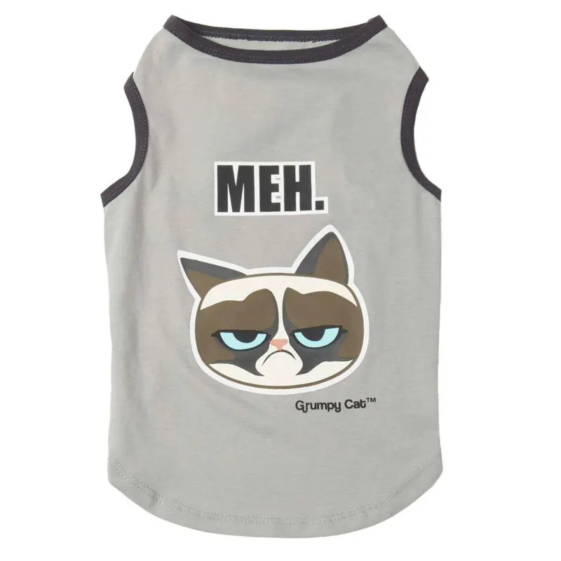 Petrageous Grumpy Cat Meh Dog T-Shirt - Gray