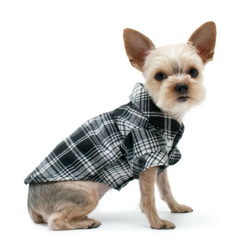 Plaid Button Down Dog Shirt by Dogo - Black