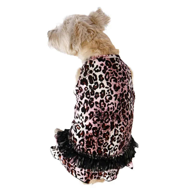 The Dog Squad Movie Star Tutu Velvet Dog Dress - Pink Leopard