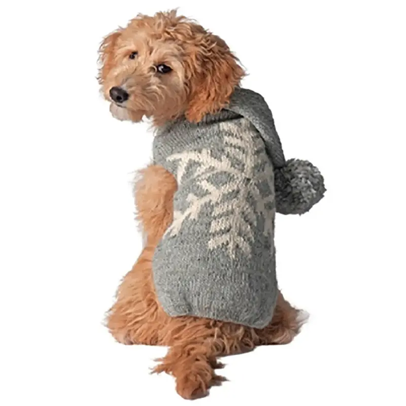 Chilly Dog Handmade Alpaca Snowflake Dog Sweater Hoodie - Gray